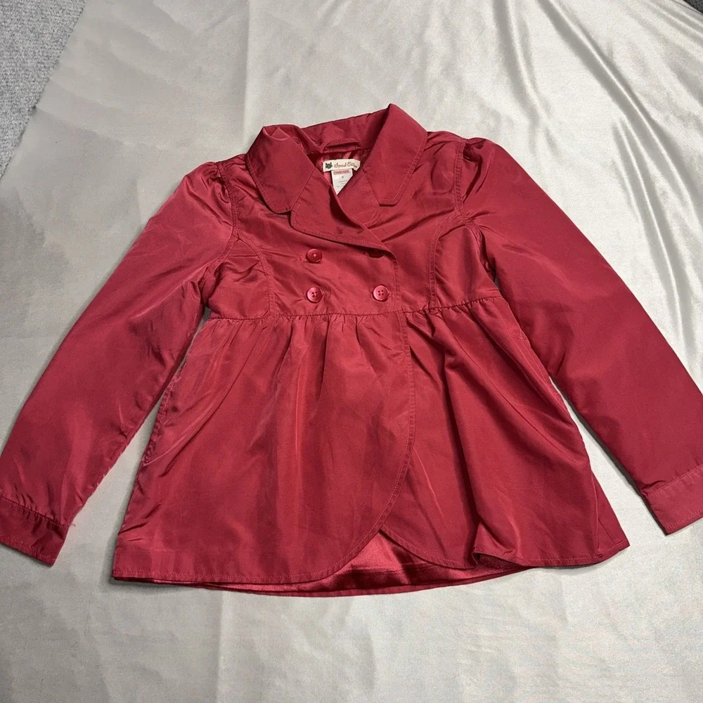 Gymboree Classroom Kitty Sz 9 Dark Pink Crop Trench Coat Jacket Girls‎